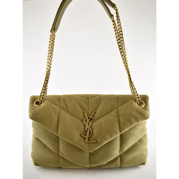 Saint Laurent Small Puffer Chain Fir Green Gold YSL Logo Shoulder Crossbody Bag - Picture 5 of 16